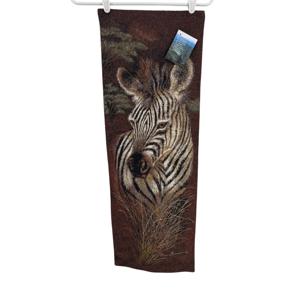 Wildlife Safari Brown Tapestry Decor set of 2 zebra tigers wall hangers woven